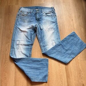 True Religion World Tour Straight Distressed Blue Denim Jeans Cotton Men 34x33